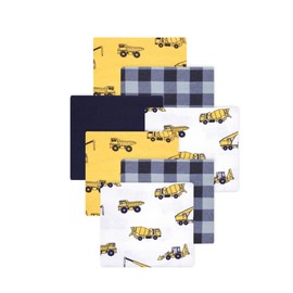 Little Treasure Hudson Baby Cotton Poly Flannel Receiving Blankets Multipack, Yellow Construction, 30x30 inches