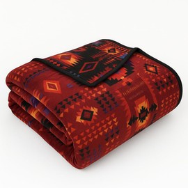 Sacred Thread Fleece Blanket 79"x95" South Western, Reversible Mexican, Vibrant Aztec Blankets Throws for Aztec Decor for Home Native American Big Floral Boho Blanket, Flannel Burgundy Queen