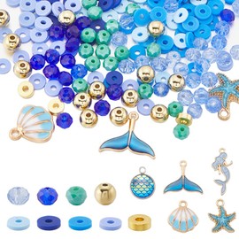 SUNNYCLUE 1 Box About 800Pcs Sea Blue Polymer Clay Beads Kits Ocean Beads Summer Hawaii Fish Shell Starfish Charms Glass Spacer Loose Bead for Jewelry Making Bracelet Beading Kits Women Diy Craft Gift
