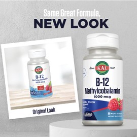 KAL B-12 Methylcobalamin ActivMelt 1000 mcg Natural Raspberry Flavor Healthy Metabolism, Energy, Nerve & Red Blood Cell Support 90 Micro Tablets