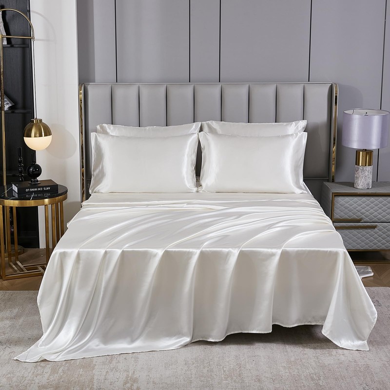 Bedding_Dreamer Silk Like White Comforter Set with Sheet Set King