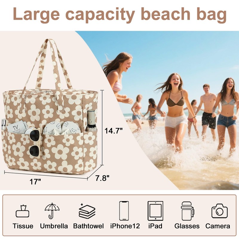 LEDAOU Beach Bag Waterproof Sandproof Women Tote Bag Pool Bag
