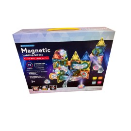 Unbranded 76-Pc Magnetic Tile Construction Set – Light-Up Track Run, STEM