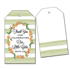 25 Tags for Baby Shower or Birthday Party Favors, Orange Clementine - Thanks for Celebrating Our Little Cutie - Green Stripes
