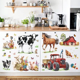 decalmile Farm Animal Wall Decals Horse Cow Farmhouse Truck Wall Stickers Bedroom Living Room TV Background Wall Decor