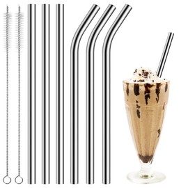 Diumepo Metal Smoothie Straws Reusable, 0.4'' Extra Wide Stainless Steel Drinking Straws for Milkshake, Smoothie, Thick Beverages, Cleaning Brush