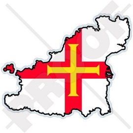 Guernsey Map-Flag Channel Islands UK 4.4" (110mm) Vinyl Bumper Sticker, Decal