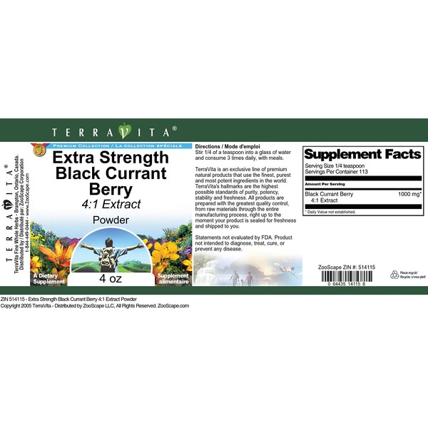 TerraVita Extra Strength Black Currant Berry 4:1 Extract Powder (4 oz, ZIN: 514115) - 3 Pack