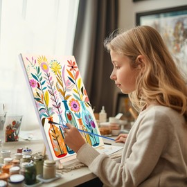 Lxmsja Paint by Numbers Flower Adults with Frame, Painting by Numbers Flowers with Wooden Easel, DIY Set Adults with Brushes and Acrylic Paints, Hand Painted Oil Painting Canvas for Home Decor, 20 x