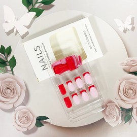 24Pcs French Tip Press on Nails Short Square Fake Nails Glossy False Nails Full Cover Acrylic Nails Pink Nail Tip Design Short Artificial Nails French Glue on Nails Stick on Nails for Women DIY Manicure Decoration