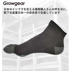 GROWGEAR 5 Toe Socks, 2 Pairs, Semi-Short Length, S/M/L, 4 Colors, Anti-Slip, Made in Japan, Odor Resistant, Deodorizing, Quick Drying, Five Toe Socks, Men's, Work, black & light charcoal