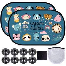 Car Sun Shade for Baby, 2 Pack Children's Car Window Shades with UV Protection(51x32cm), Sun Visor Cars Baby, Side Window Sunshades with Cute Animal Motifs for Sedan/SUV/Minivan