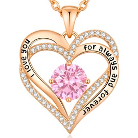CDE Valentines Day Gifts for Women, Forever Love Heart Necklaces for Women, Wedding Anniversary, Birthday Gift for Wife, Jewelry with Birthstone Pendant Gifts for Her (Rose Gold-10-Oct)