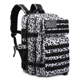 SEYATULLH Military Tactical Backpack 45L Bug Out Bag Assault Pack Molle Daypack Hiking Gym Rucksack with Bottle Holder(Gray leopard print)