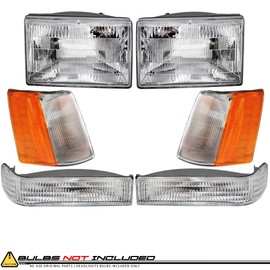 EPIC LIGHTING OE Fitment Replacement Halogen Headlight Side Marker Signal Light Assembly Set Compatible with JEEP 93-96 GRAND CHEROKEE [ 6-Piece ] Combo