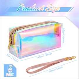 8 Bolsas de Maquillaje Transparentes Holográficas con Cremallera Bolsas de Cosméticos de Viaje Iridiscentes con Muñequera Estuche Organizador de Artículos de Tocador Impermeable