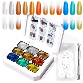 U-Shinein Gradient Painting Gel, 9 Colors Ombre Gel Nail Polish with 100Pcs Nail Sponges & 4 Claws Metal Grabber, Sponging for Ombre Nails Aura Nails, French Manicure Satin Metal