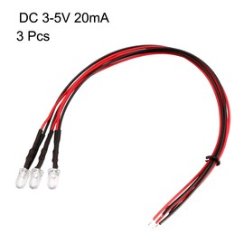 uxcell 3Pcs 5mm Pre Wired LED, Red DC3-5V Clear Lens, Light Emitting Diodes