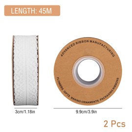 RUNEAY Lace Ribbon White Vintage 2 Rolls, 45 Metres Lace Ribbon White Vintage Lace Border for Sewing for Wedding Table Decoration Crafts Gift Ribbon Kraft Paper (3 cm White)