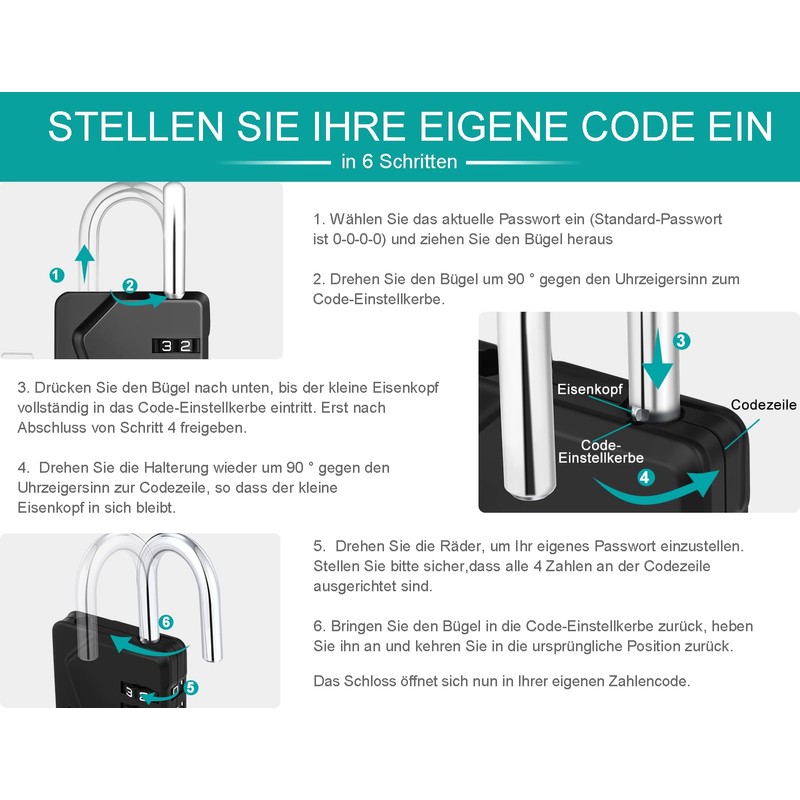ZHEGE Padlock with Combination Code, 4-Digit Combination Lock with Name