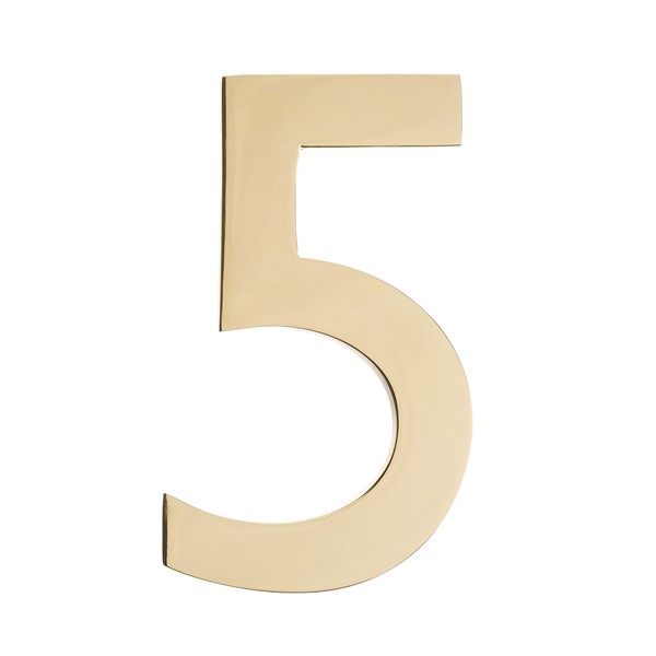 Architectural Mailboxes 3582PB-5 4 inch Solid Floating House Number, Polished Brass