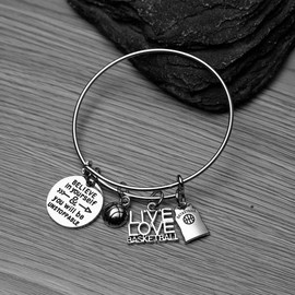 Basketball Bracelet- Girls Basketball Believe In Yourself Charm Bracelet- Basketball Jewelry for Female Basketball Players