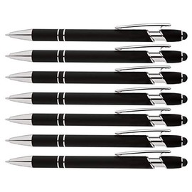 Rainbow Rubberized Soft Touch Ballpoint Pen with Stylus Tips a stylish, premium metal pen, black ink, medium point. Box of 7 (BLACK)