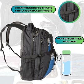 Exos Backpack, (laptop, travel, academics or business) Urban Commuter (Black with Blue Trim)