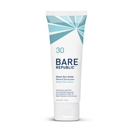 Bare Republic Mineral Gel Sunscreen SPF 30 Sunblock Body Lotion, Light and Hydrating Skin Care, 4 Fl Oz