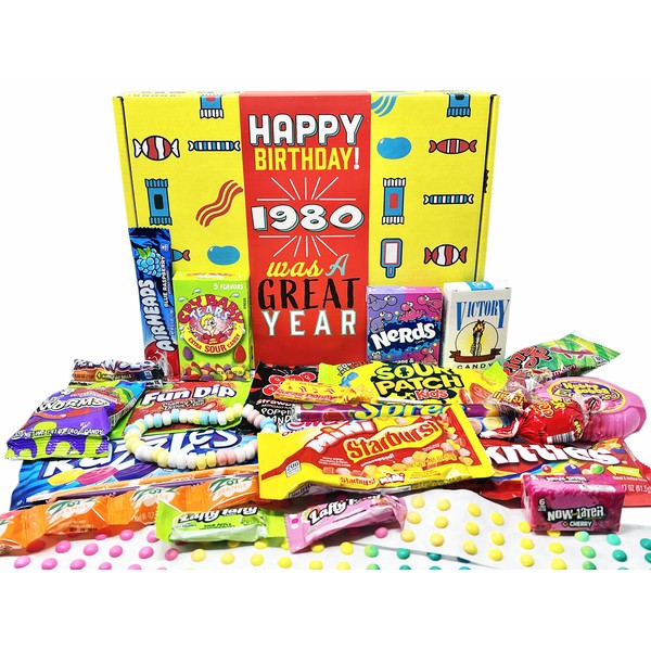 RETRO CANDY YUM ~ 1980 43rd Birthday Gift Box Assortment Nostalgic Candy from Childhood for 43 Year Old Man or Woman Born 1980