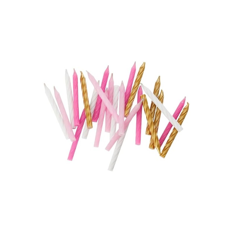 Vibrant Pink White & Gold Spiral Birthday Candles - (Pack