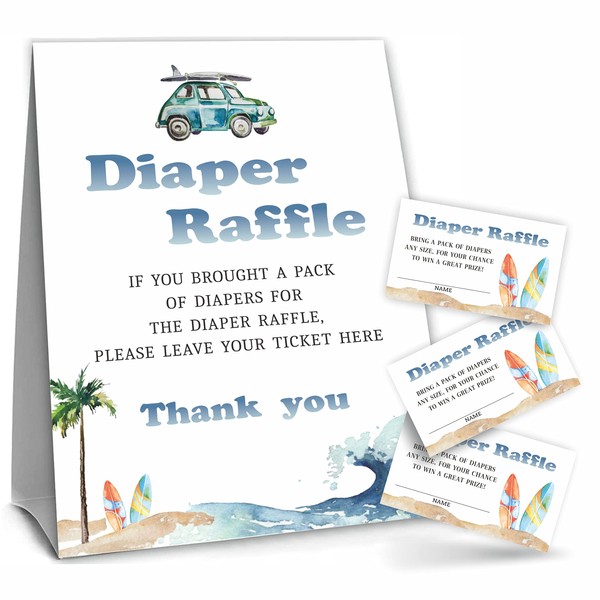 YKYENR Surf Beach Theme Baby Shower Party, Diaper Raffle Game