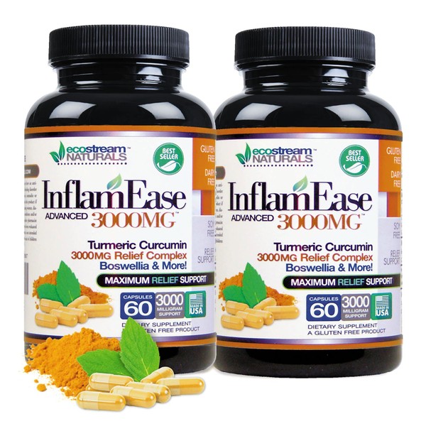 ecostream Naturals Pack of 2 - Advanced InflamEase with Turmeric, Curcumin, Enzymes and Boswellia - Vegetarian (Packaging May Vary)