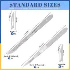 Glarks 44Pcs Surgical Grade Blade with Handle Kit, 40Pcs #11#23 Disposable Surgical Blade Sterile Scalpel Blade with 4Pcs #3#4 Scalpel Knife Handle Set for Biology Lab Anatomy, Practicing Cutting