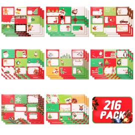 216 Unidades Etiquetas Adhesivas Navideñas, 24 Hojas Regalo Autoadhesivas Etiquetas de Nombre para Regalo de Navidad