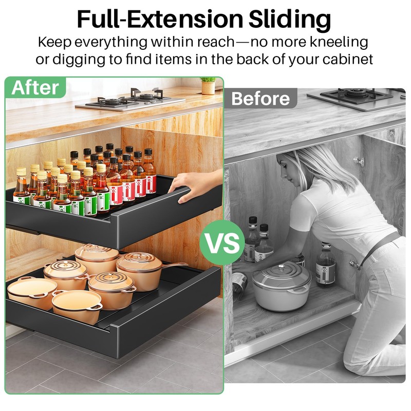 Pull out Cabinet Organizer, 21"Deep, Heavy Duty Full-Extension Slide out