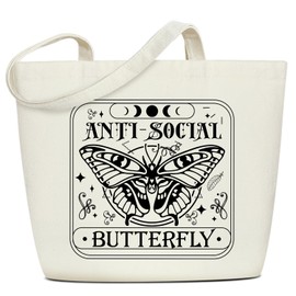 Butterfly Canvas Tote Bag Handbag For Women - Anti Social Book Bag Funny Shoulder Bag Beach Bags Reusable Shopping Bags With Handles, Grocery Travel Bag Birthday Gift for Mom Sister Teacher Friend -25