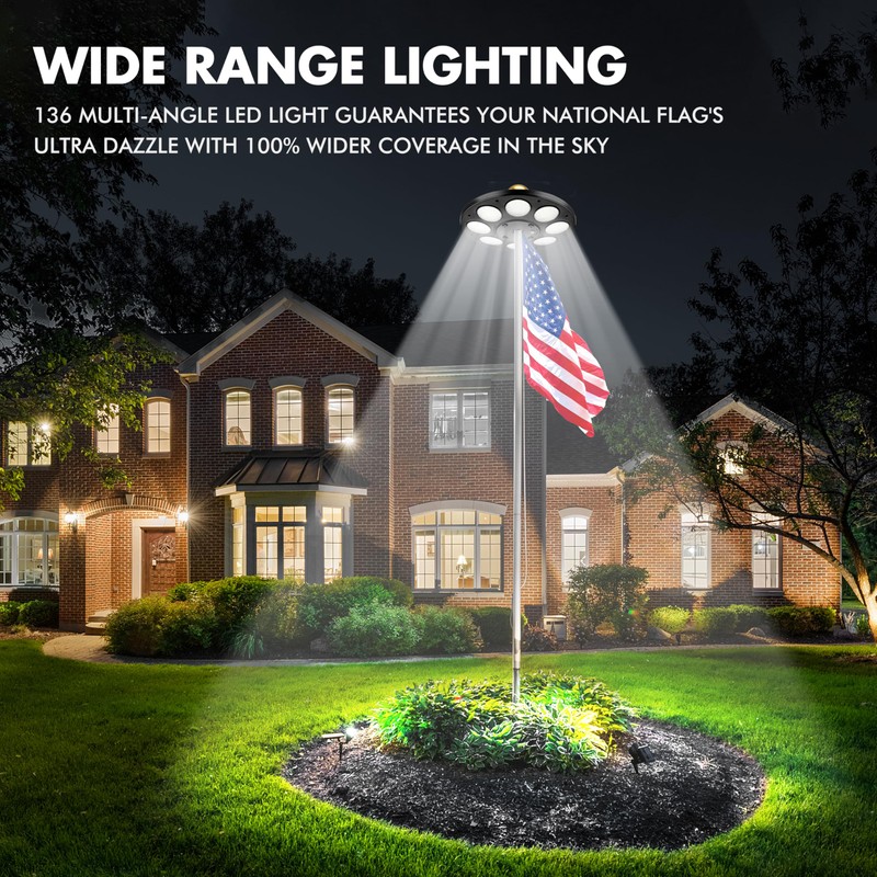 Aurolit Flagpole Light Solar Powered,Auro 5 Flag Pole Light 136
