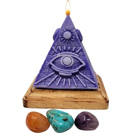 Luxury Pyramid Candle with Reiki-Infused Crystals & Hidden Treasures – Gift-Ready, Eye of Horus Design, Eco-Friendly Wax - Purple