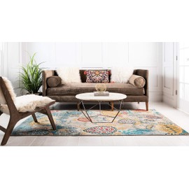 Unique Loom Positano Collection Coastal Modern Turtles Runner Rug_CAP007, 9' 0 x 12' 0, Beige/Blue