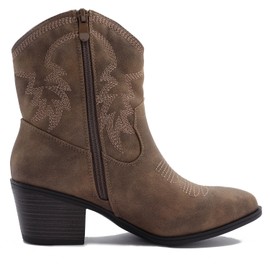 GLOBALWIN Women's Mid Calf The Western Cowboy Boots Fashion Cowgirl Boots For Women Low Heel Camel Size 8M