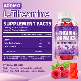 XIAAN L-Theanine Gummies for Kids & Adults, L'Theanine 400mg Chewable L Theanine Supplement for Calm, Zzz & Relaxation Support, Vegan, Organic, Raspberry Flavor, 120 Counts