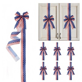 6 Pcs Patriotic 4th of July Cabinet Bows, Flags Pattern Cabinet Ribbon Bows for Kitchen Decorations, Independence Day Party Supplies (6 x Flag)