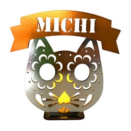 Día de Muertos Calavera Personalizada con nombre para altar con vela de pilas. (Gato)