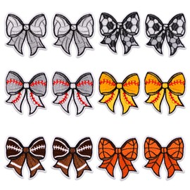 12Pcs Ball Sports Patches, Sports Style Basketball Football Baseball Soccer Volleyball DIY Craft Embroidered Patches for Bow Iron on Patches for Clothes, Backpacks, Hats, Jeans, T-Shirts