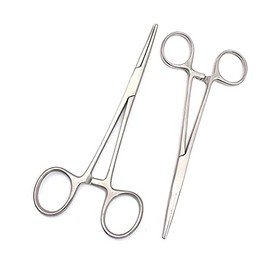 OdontoMed2011 2pc Fishing Clamp Set 5' Straight + Curved Hemostat Forceps Locking Clamps Stainless Steel Fly Fishing Hook Removal Tool