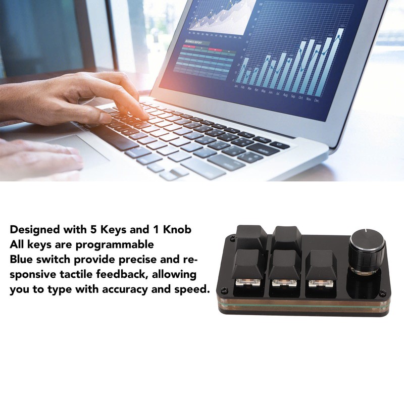 Programmable Keypad 5 Keys 1 Knob Blue Switch Mechanical Hot