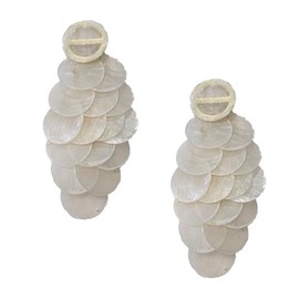 Shell Drop Statement Earrings, Layered Disc Design, Iridescent Finish, Oversized Fashion Jewelry (Ivory Shell)