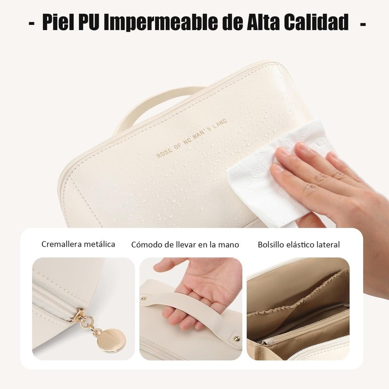 Bolsa de Cosmeticos de Viaje para Mujer, Cosmetiquera de Piel