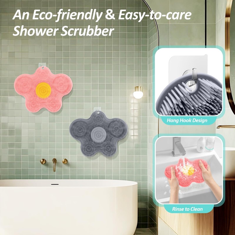GEENOA New Silicone Shower Foot Scrubber Mat, Large Wall-Mounted Back